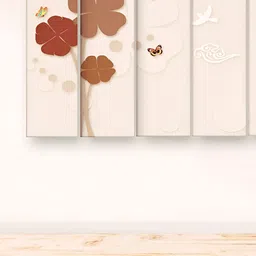 Casperme Peach & Brown 5 Pieces Wooden Floral and Botanical Painting Wall Art-picture-29