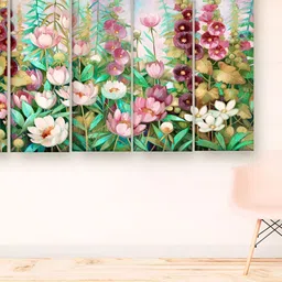 Casperme 5 Pieces Pink & Green Floral Painting Wooden Wall Art-image-80