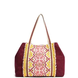 BohoGirl Textured Embroidered Structured Canvas Shoulder Bag- Up to 12 inch-picture-11