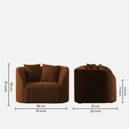 casacraft from pepperfry Baiwang Velvet 1 Seater Sofa in Brown Colour image 2