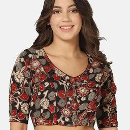 THE WEAVE TRAVELLER Kalamkari Printed Cotton Saree Blouse-image-49