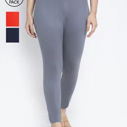 Jinfo Women Pack Of 3 Solid Ankle-Length Leggings-image-61