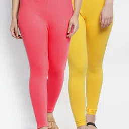 Jinfo Women Yellow & Peach Pack Of 2 Solid Leggings-picture-12