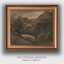 THE VINTAGE ARTISTRY Brown & Grey Printed Antique Scenery Drawing Wall Art-picture-20