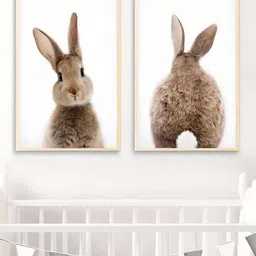 THE HANDMADE FLAIR 2-Pcs Brown & White Nursery Cute Baby Animals Painting Wall Art-picture-19