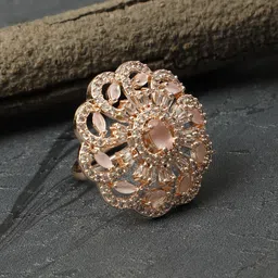 VIVAZS Rose Gold Plated American Diamond-Studded Adjustable Finger Ring-picture-21