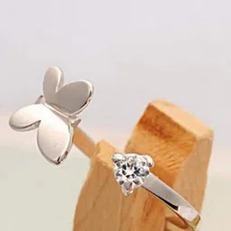 MYKI Silver-Plated CZ-Studded Butterfly Finger Ring-image-10