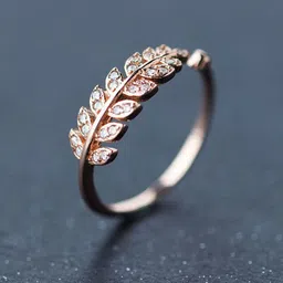 MEENAZ Rose Gold-Plated AD CZ Studded Leaf Shaped Details Ring-picture-48