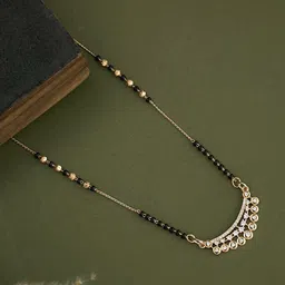 ATIBELLE Gold-Plated Cubic Zirconia Stone Studded & Beaded Layered Mangalsutra-picture-52