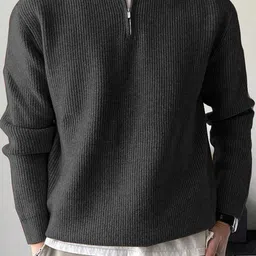 colorchakra Men Self Design High Neck Grey Sweater image 4