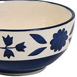 volcraft Pack of 4 Ceramic Blue Floral Design 2 Dinner Plate, 2 Katori Bowl Microwave & Dishwasher Safe Dinner Set image 4