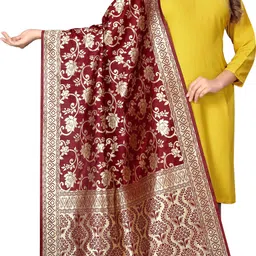 shinya enrerprise Jacquard Woven Maroon Women Dupatta-picture-15