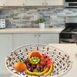 artsy Handcrafted Decorative Woven Basket with Handle Iron Fruit & Vegetable Basket-picture-14