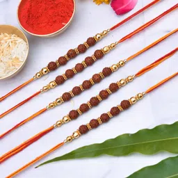 hoshita Rudraksh Rakhi Set For Brother Combo With Roli Chawal 4#5 Mauli Thread Rakhi Set-picture-12