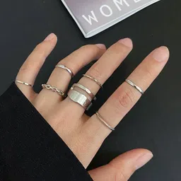 DESTINY JEWELS Set Of 7 Silver-Plated Oxidised Adjustable Finger Ring image 2