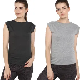 ap'pulse Pack of 2 Women Solid Round Neck Pure Cotton Grey T-Shirt-picture-42