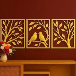 Elegant Golden Birds Wall Art | Modern Nature Decor for Living & Dining Room Pack of 3-image-25