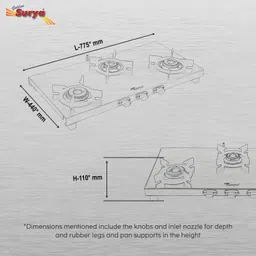 golden surya ISI Certified, 3 Burner Gas Stove, | Heavy Duty Stainless Steel Frame | PNG Use Stainless Steel Manual Gas Stove image 2
