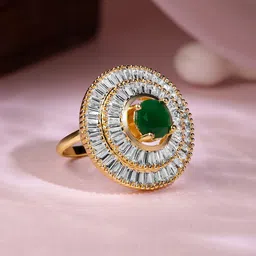 Rubans Gold-Plated CZ-Studded Adjustable Finger Ring image 3