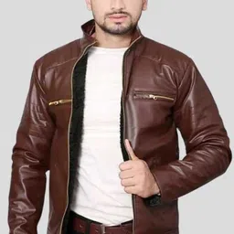 ps traders Men Solid Leather Jacket image 3