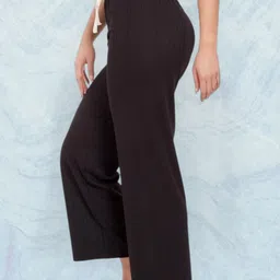 classy creations Women Comfort Fit Black Pure Cotton Trousers image 1