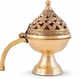 DECORATE DREAMS™ Brass Loban Dhuna Dhoop Dani | Round Dhooni Dhoop Dani Brass Incense Holder-image-36
