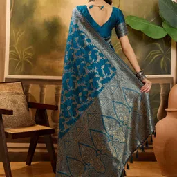 sangria Woven Banarasi Jacquard Saree image 4