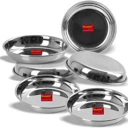 sumeet Stainless Steel Heavy Gauge Small Halwa Plates with Mirror finish 13.5cm Dia - Set of 6pc Quarter Plate image 3