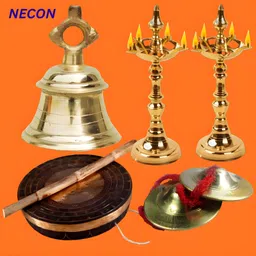 necon Premium Handcrafted Temple Pooja Combo (Bell, Diya, Gong & Manjira) Bronze, Brass Pooja Bell image 2