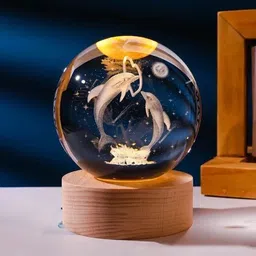 aryamurti 3D Crystal Ball Dolphin Luminous Lamp with Wooden Base Night Lamp-picture-24