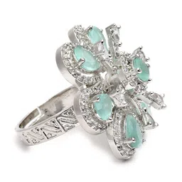 KARATCART Women Light Green Cubic Zirconia Studded Silver Tone Adjustable Ring image 2