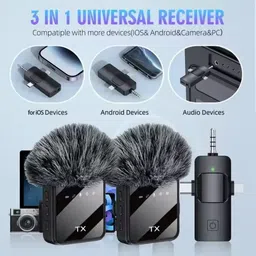 paplaj enterprises Wireless Mic 3-in-1 Dual Transmitters for Vlogging, Interviews & Live Streaming Microphone-picture-27