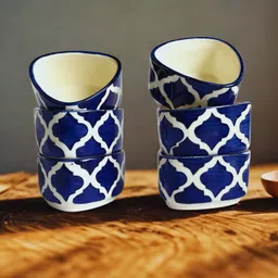 freakway Ceramic Sauce Bowl Ceramic Handcrafted Bliss Dip Bowl |Blue & White |Set of 6 | (50 ml each) image 1