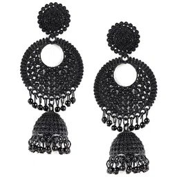 Jazz and Sizzle Black Circular Jhumkas Earrings image 3