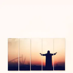 Casperme 5 Pieces Orange & Black Jesus Wooden Big Wall Painting-image-16