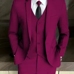 verticals Men 3 Piece Suit Solid Suit image 3
