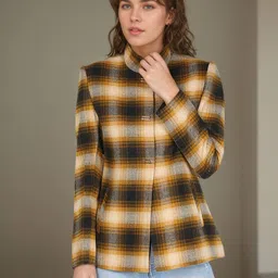 chemistry Polyester Checkered Coat For Women-picture-38