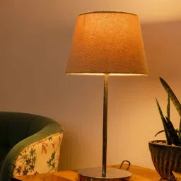 green girgit Metal Chrome Finish Lamp with Smare Taper Brown Shade image 1