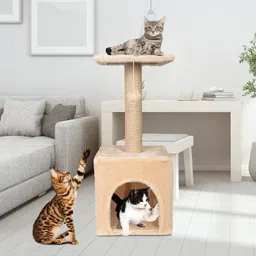wudyhub Cat Activity Tree and Scratching Post, Carpeted Natural Sisal Tower Free Standing Cat Tree image 4