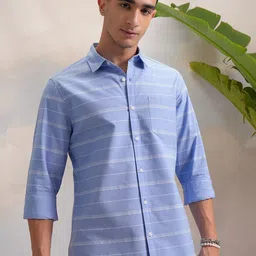 highlander Men Slim Fit Striped Spread Collar Formal Shirt image 5