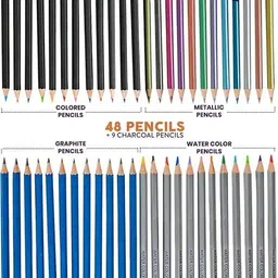bluedeal 75 Pcs Sketching and Drawing Professional Art Tool Kit with Zippered Carry Case. image 4