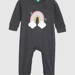 YK Organic Infant Girls Pack Of 2 Charcoal Grey & Grey Melange Printed Organic Cotton Sleepsuits image 3