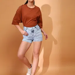 tales & stories Solid Women Blue Denim Shorts image 4