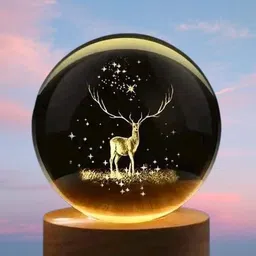 wordgizzlestore 3D Deer Crystal Ball LED Night Lamp with Wooden Base for Living Room Décor Night Lamp image 3