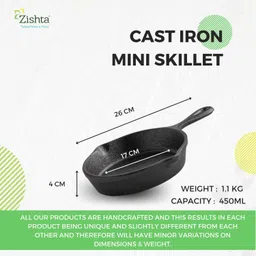 zishta Frying Pan Cast Iron Tawa- iron pan for cooking Fry Pan 17 cm diameter 0.45 L capacity image 4