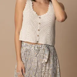 y company Casual Sleeveless Self Design Women White Top image 4