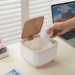 livra Premium Wooden Texture Lid Mini Dustbin for Office & Home | Tabletop Waste Box Plastic Dustbin image 4