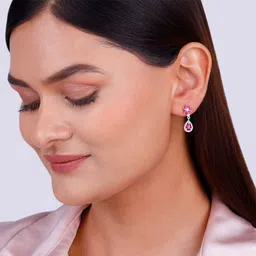 giva 925 Silver Pink Flower Mini Drop Earrings|Lifetime Plating|6 Month Warranty Zircon Silver Drops & Danglers image 3
