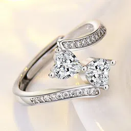 MYKI Silver-Plated Cubic Zirconia-Studded Adjustable Finger Ring image 2