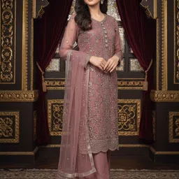 mumbai faishonz Embroidered, Embellished Net Stitched Straight Gown-picture-13